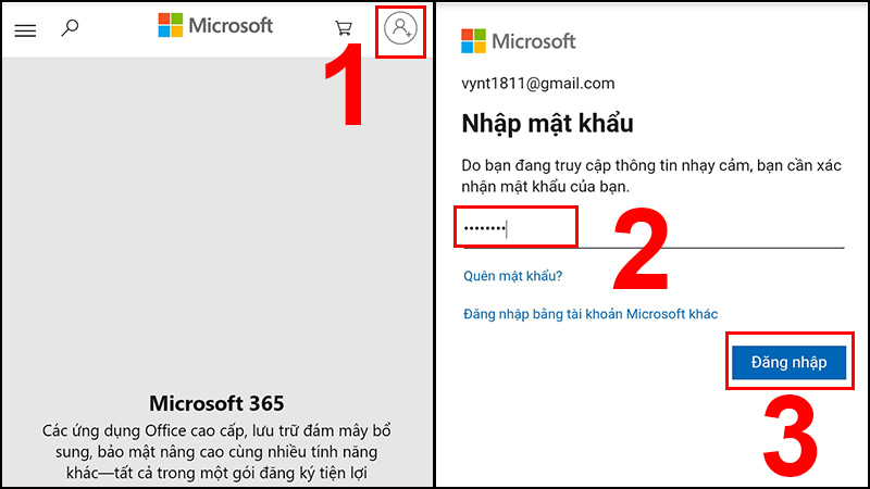  Đăng nhập v&agrave;o t&agrave;i khoản Microsoft